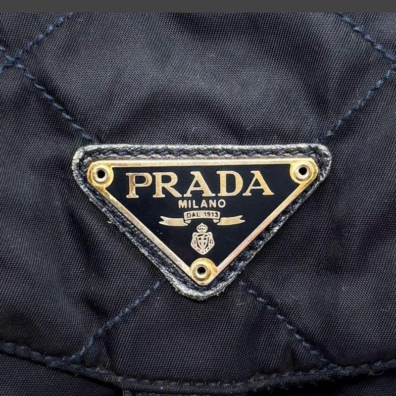 Prada 黑藍外縫格紋流蘇雙肩包 後背包 背囊