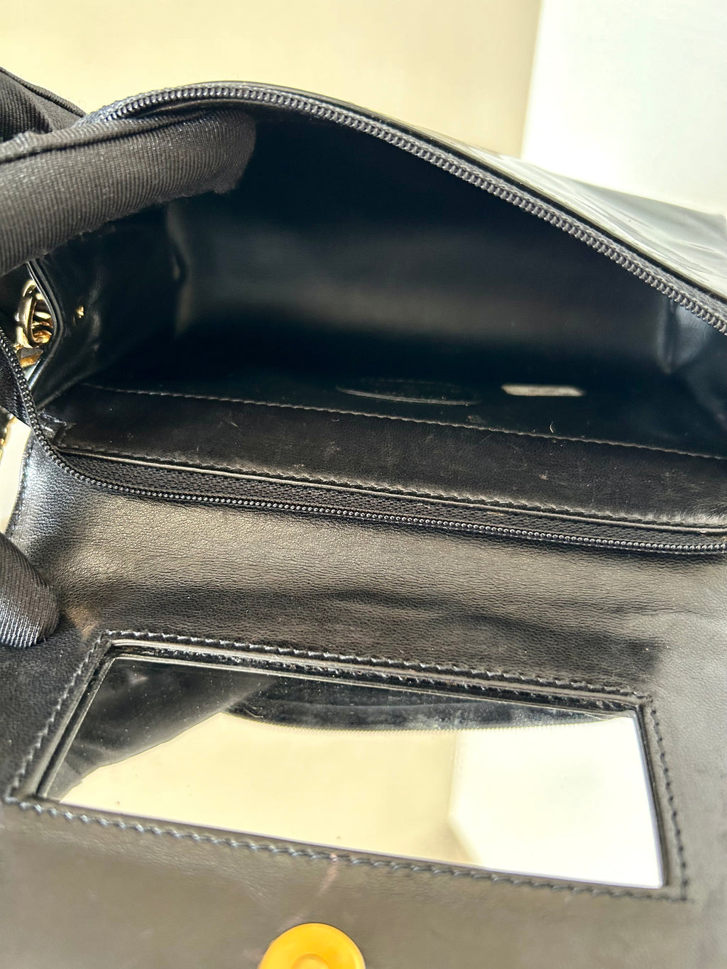 CHANEL Rare Black Patent Leather WOC with Mirror / Side Bag / Crossbody Bag