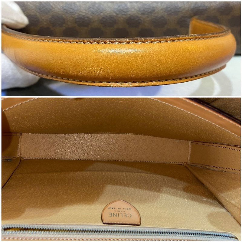 CELINE rare multi-Arc de Triomphe coffee color old flower gold buckle Kelly leather flap handbag