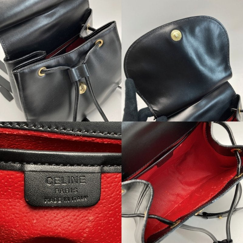 CELINE 稀有黑金色圓弧翻蓋皮革後背包