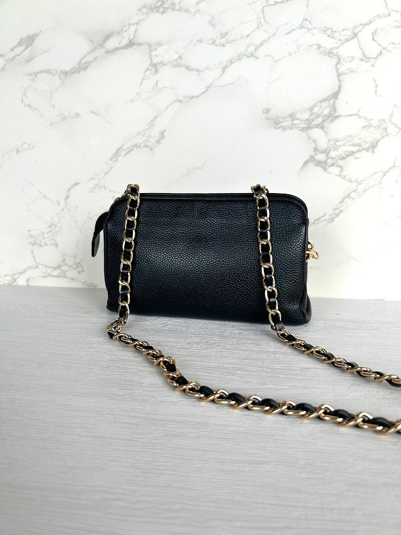 CHANEL Rare Black Caviar Leather Chain Small Bag/Side Bag/Messenger Bag/Clutch Bag