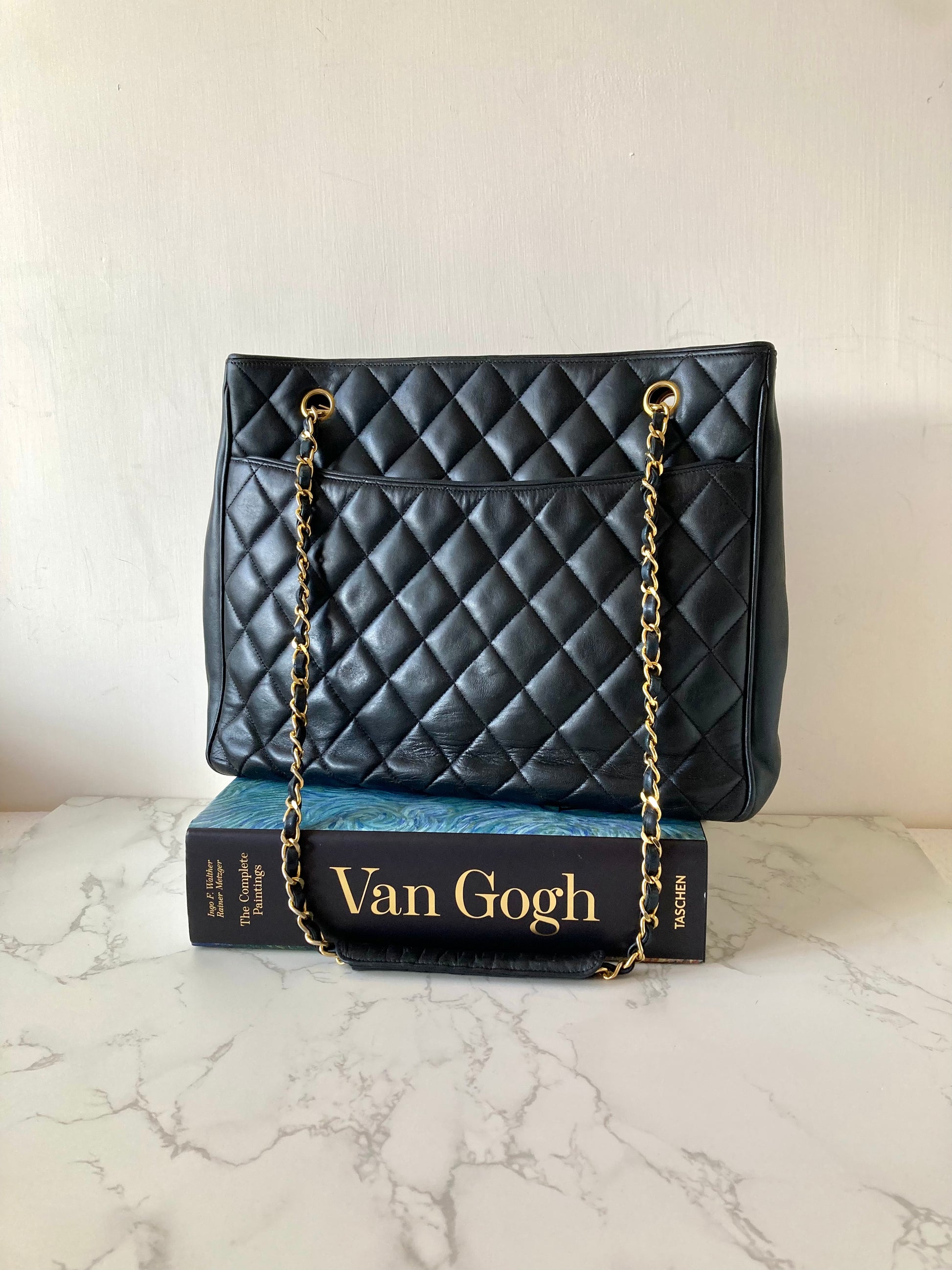 CHANEL Metalasse Black x Gold Lamb Leather Chain Tote Bag