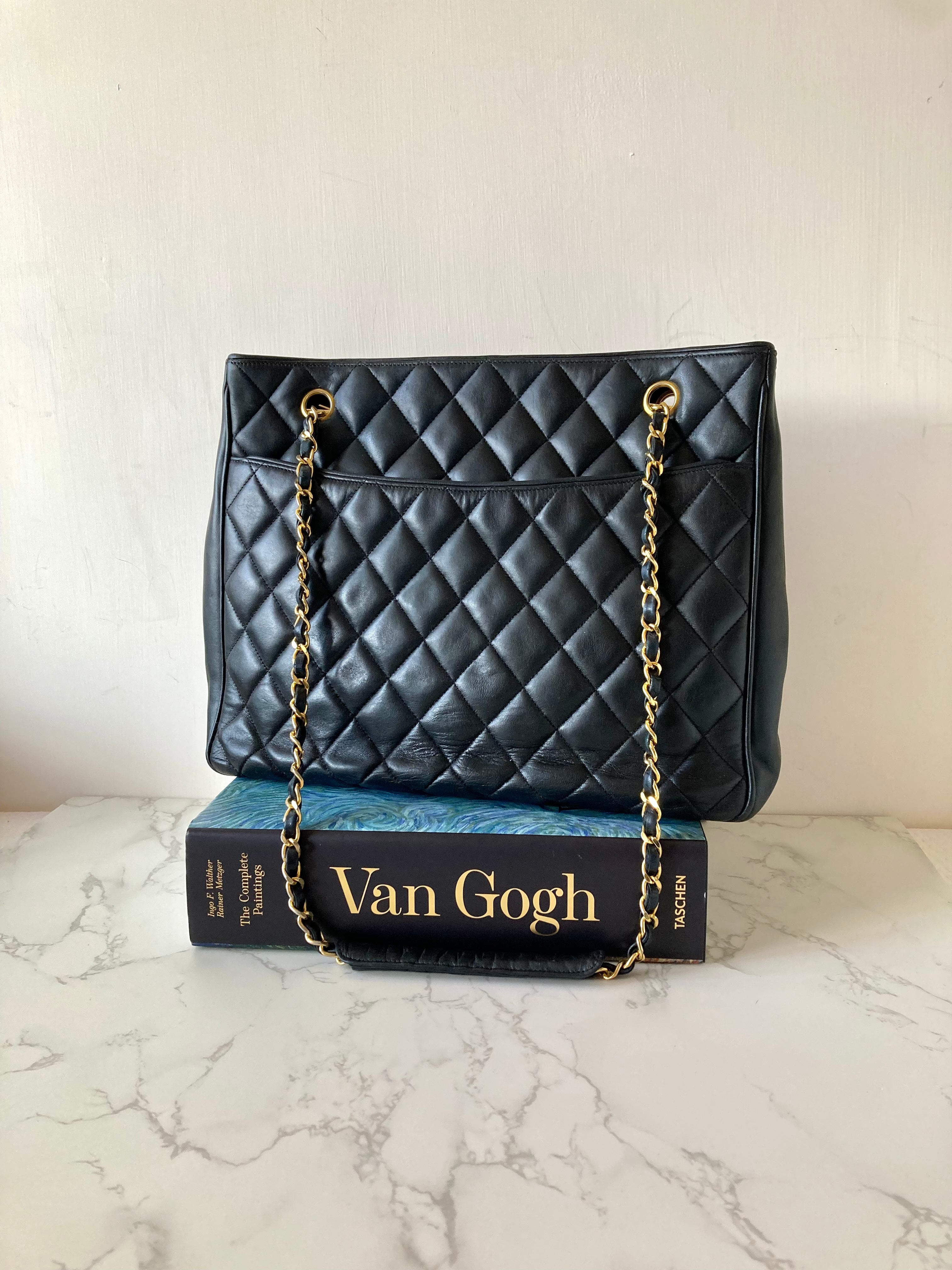 CHANEL Metalasse Black x Gold Lamb Leather Chain Tote Bag