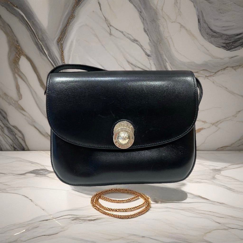 CELINE Rotating Planet Black Leather Tofu Small Bag Side Bag/Slant Bag - Japanese Second-hand Vintage