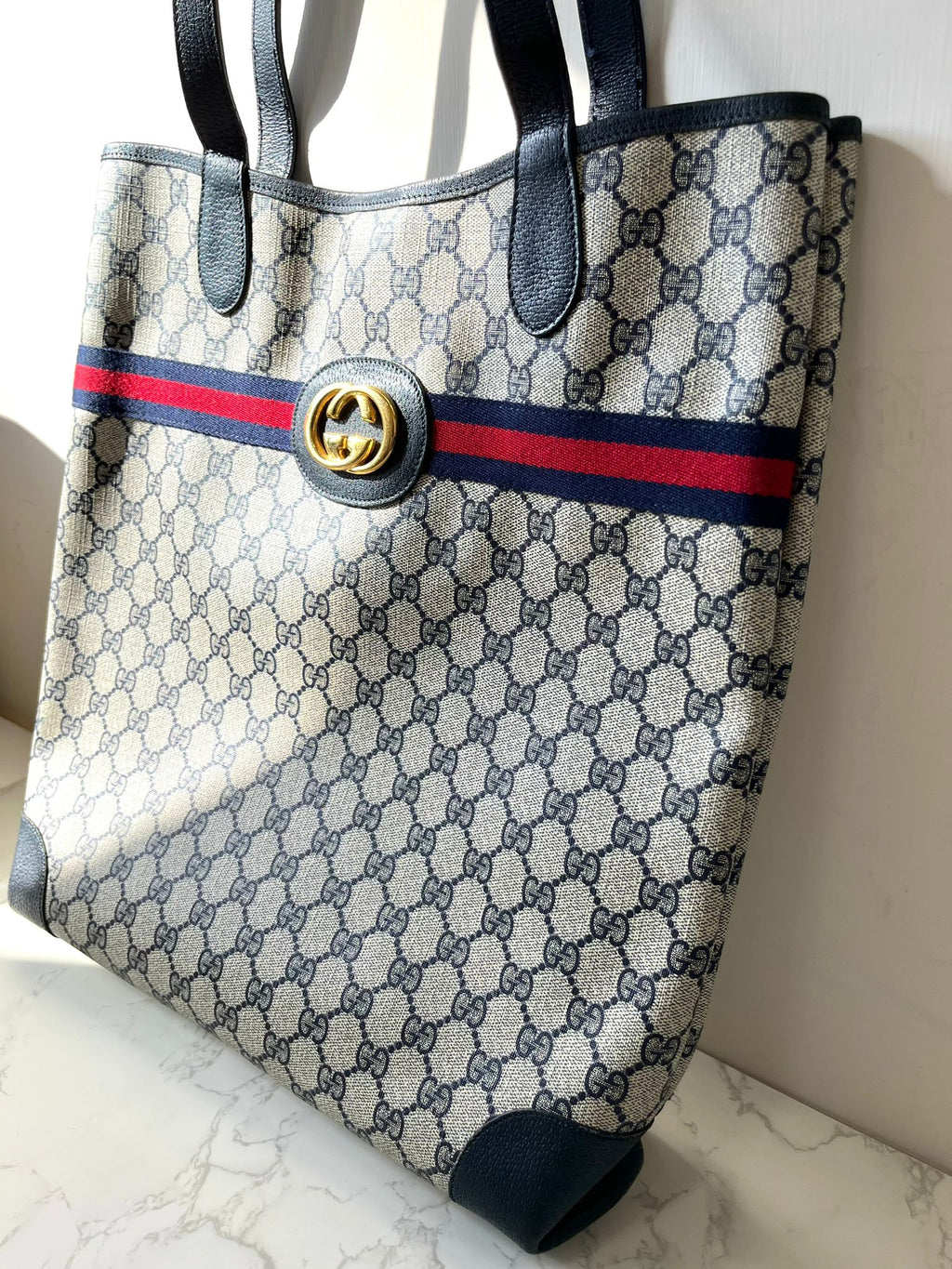 GUCCI Navy Monogram Tote Bag