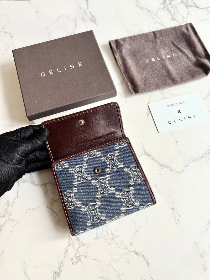 Celine denim blue monogram Arc de Triomphe short wallet