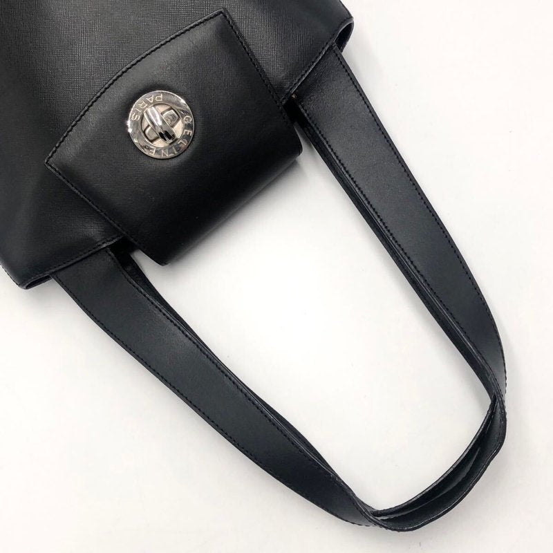 CELINE black silver swivel buckle leather tote bag/side bag/handbag