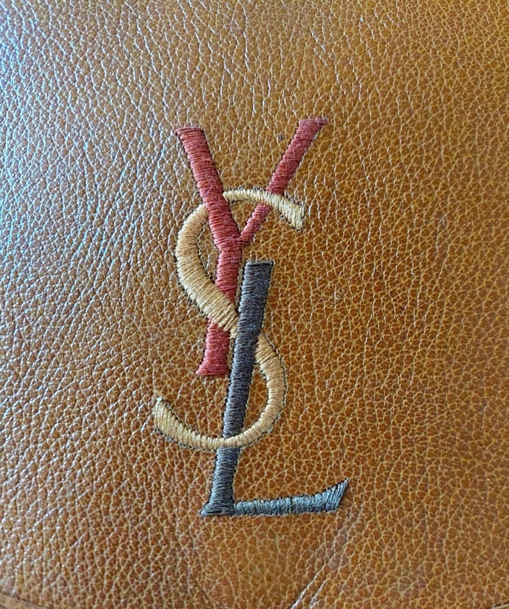 Yves Saint Laurent YSL焦糖啡色刺繡凱莉包/側背包/斜背包