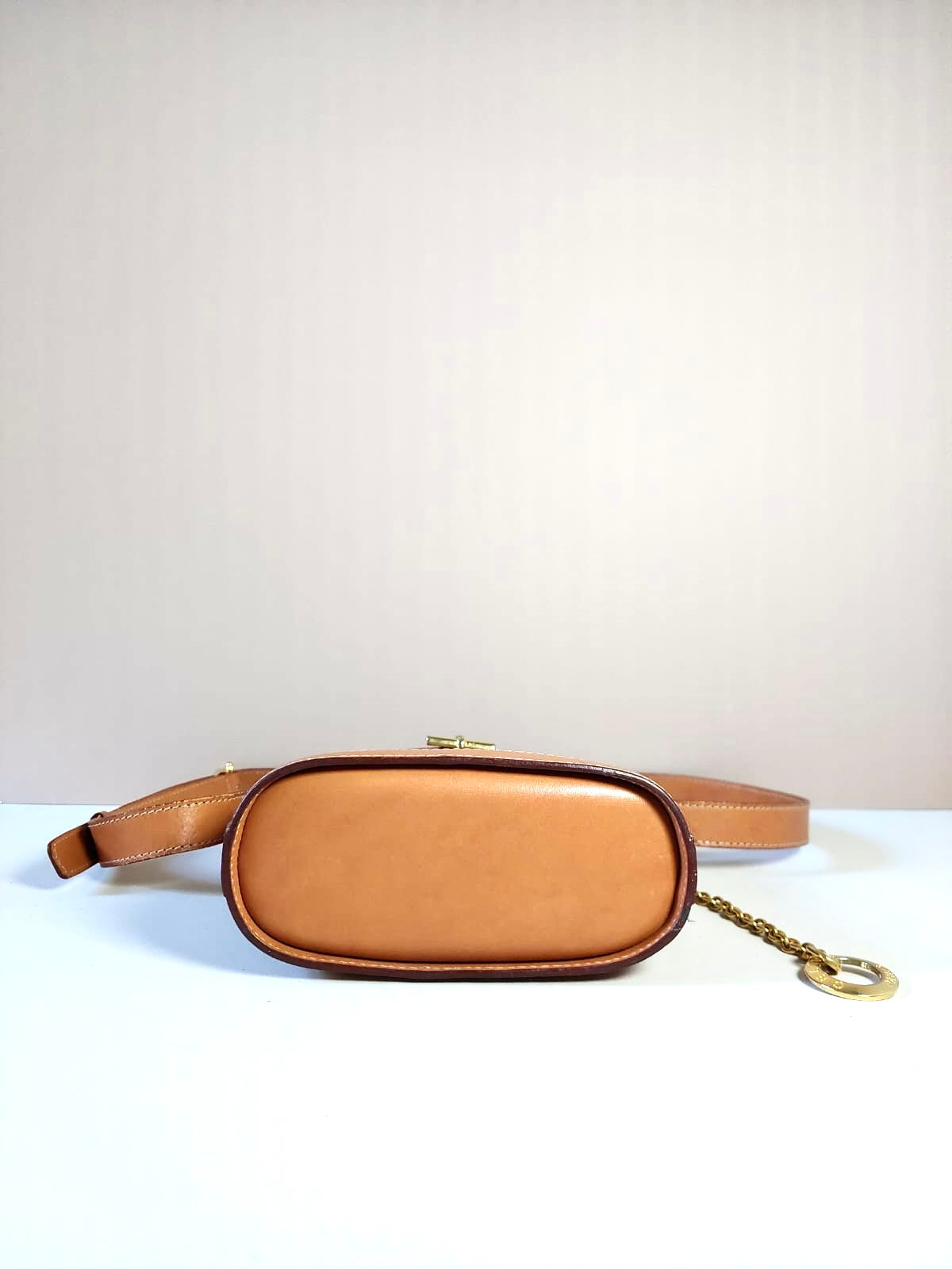 CELINE rare beige brown old flower golden ring potato chips small bag/side bag/oblique bag