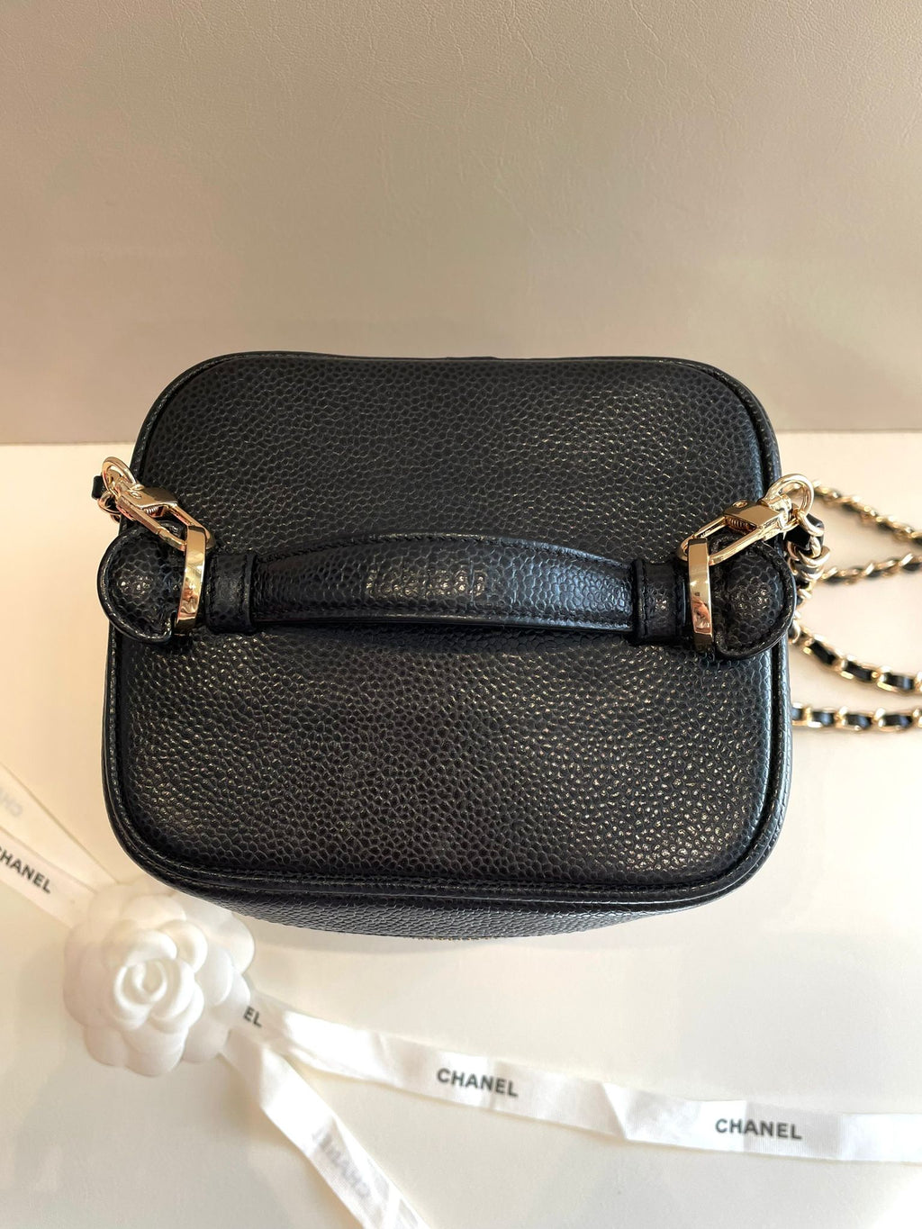 CHANEL Rare Caviar Leather Vertical Vanity Case / Crossbody Chain Bag