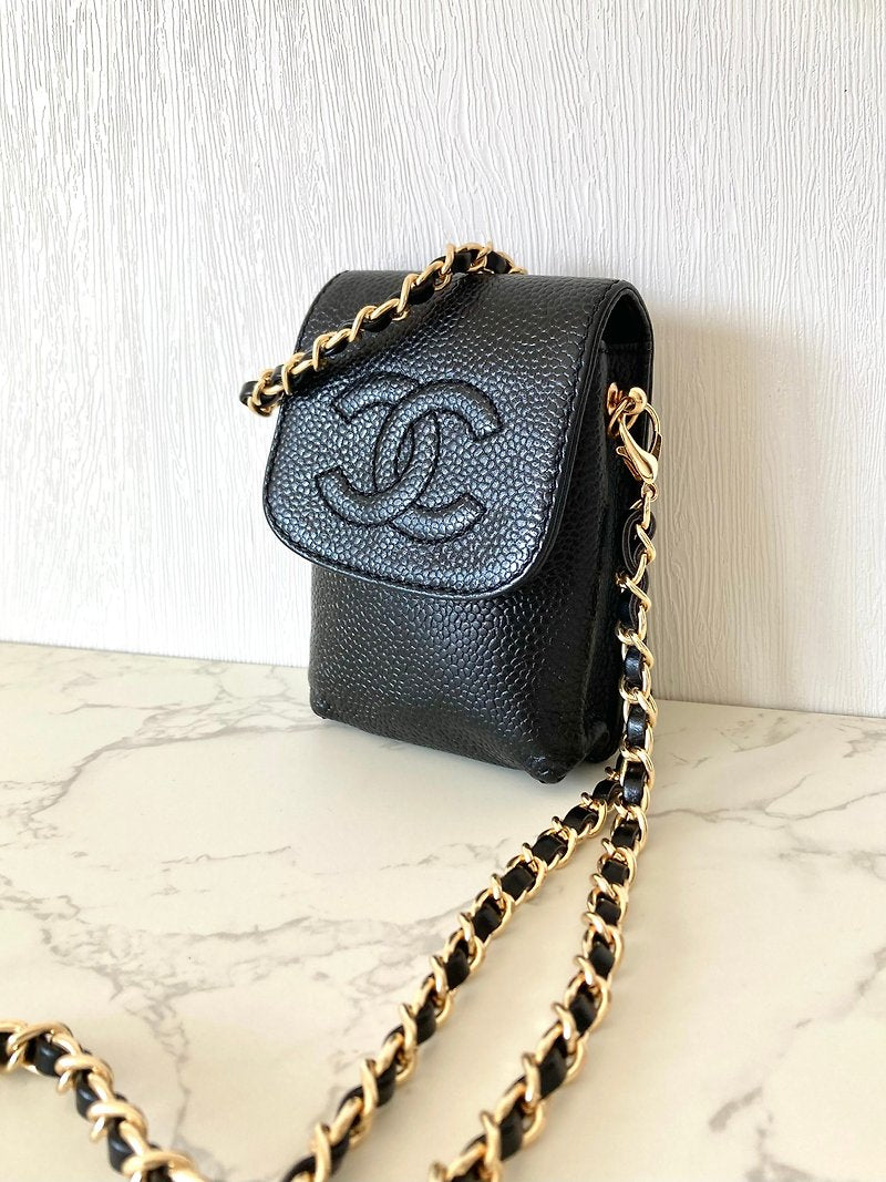 CHANEL 魚子醬黑色小包/側背包/斜背包 - 日本中古二手Vintage