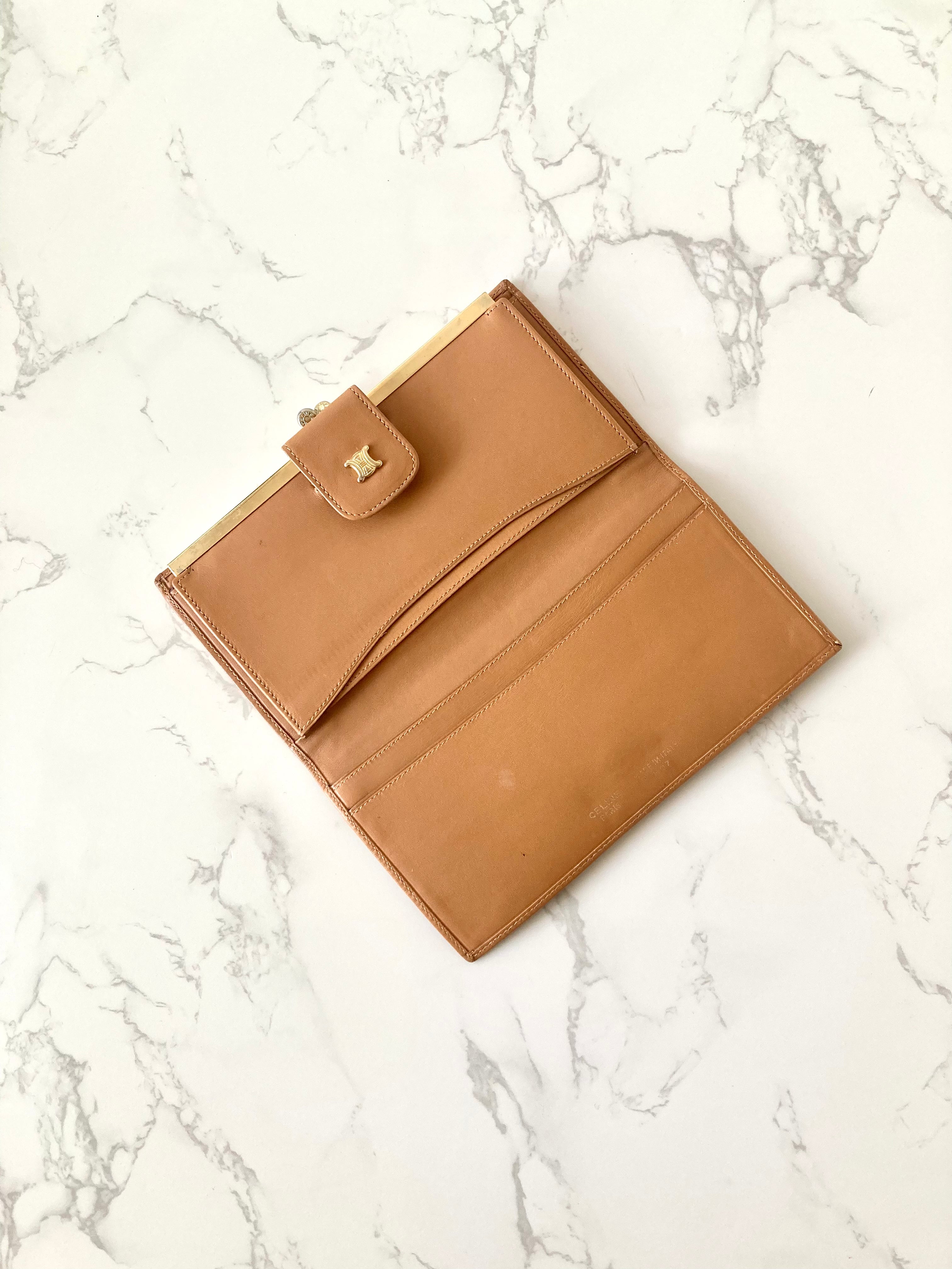 CELINE Brown Macadam Gold Triomphe Long Bi-fold Wallet
