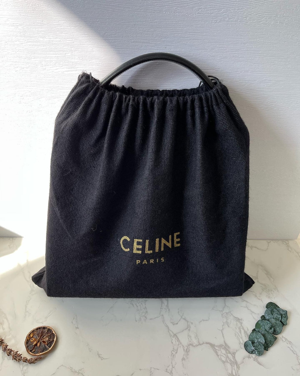CELINE Black x Gold Horseshoe Leather Handbag