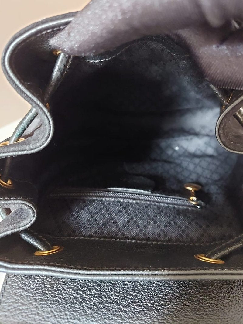 GUCCI classic black leather bamboo small backpack/rucksack/backpack