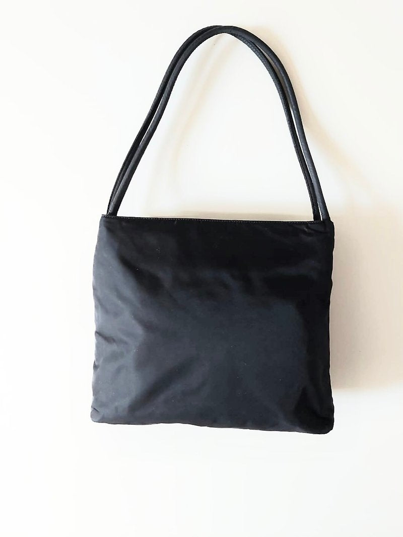 PRADA black silver triangle nylon tote bag/shoulder bag/handbag