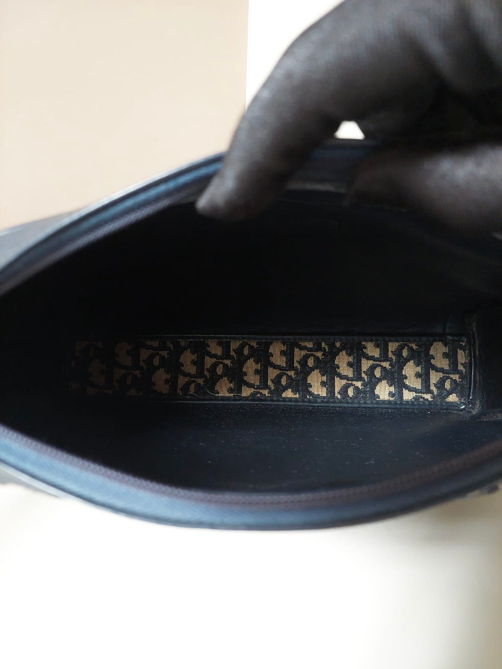CHRISTIAN DIOR dark blue and black monogram camera bag / side bag / oblique bag