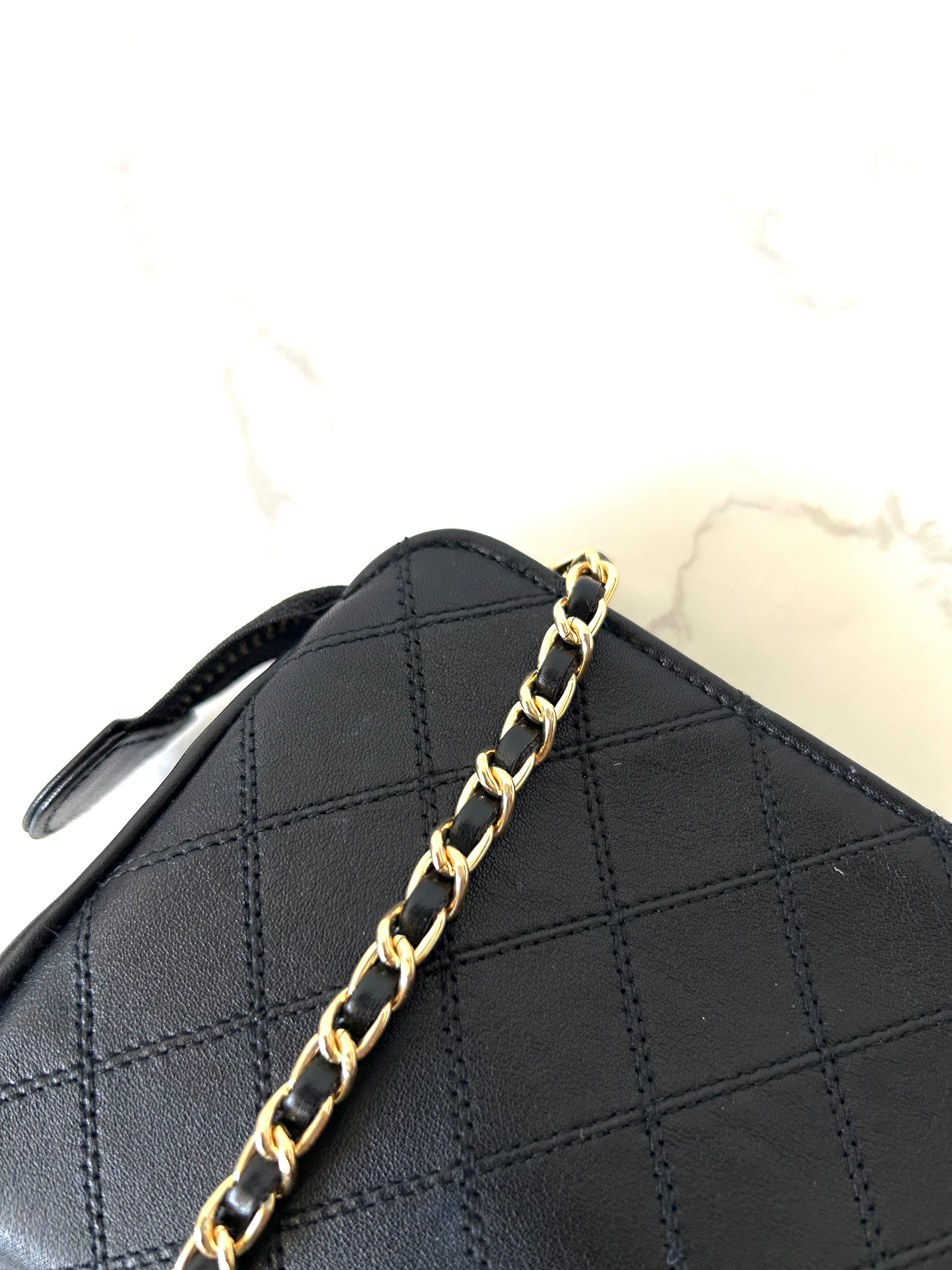 CHANEL rare black plaid small gold buckle bag/side bag/crossbody bag/clutch bag