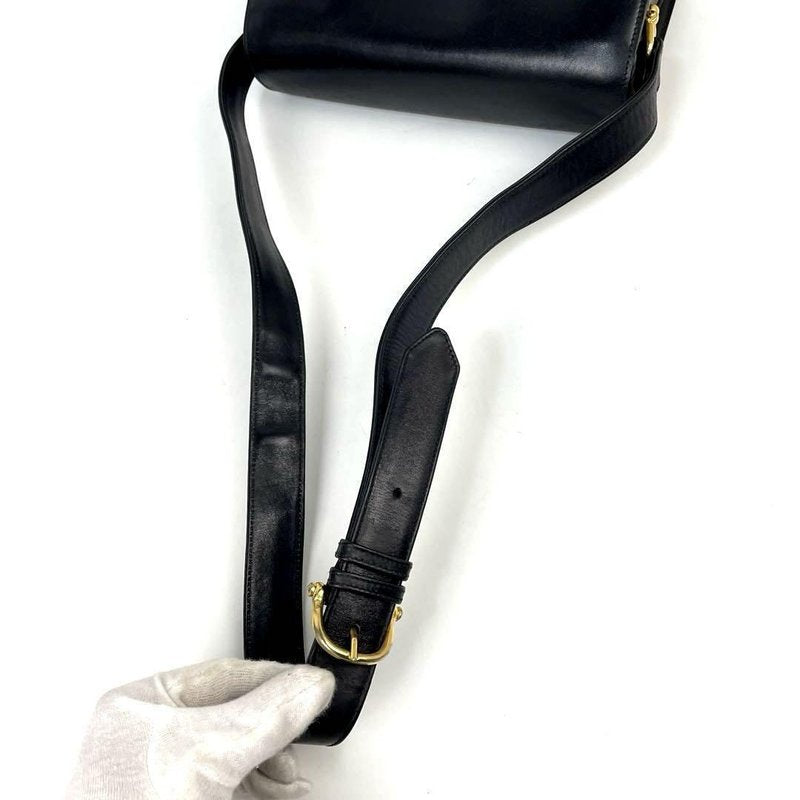 CELINE rare black carriage gold buckle side bag / oblique bag