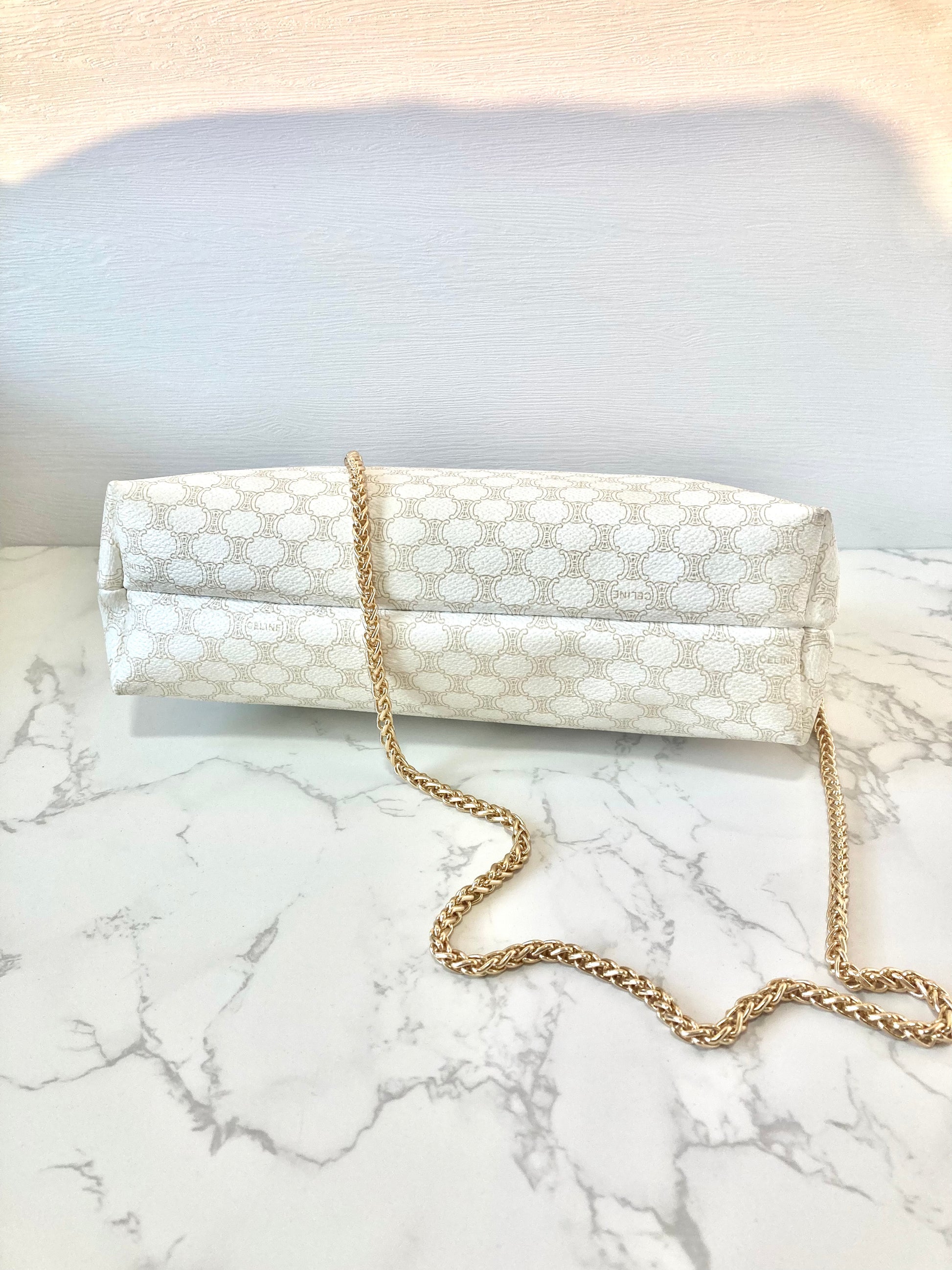 CELINE Rare White Monogram Half Moon Pouch Chain Bag (Add-on)