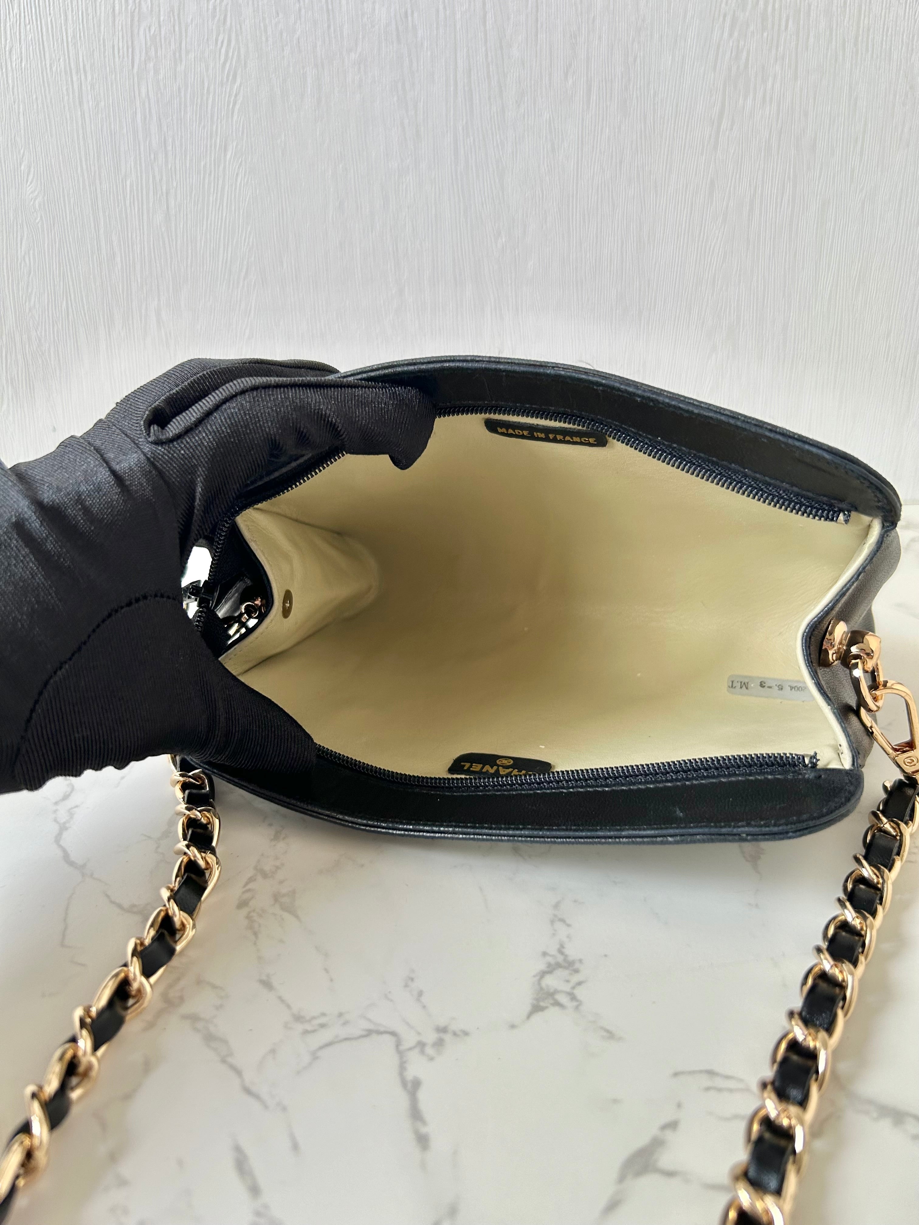 CHANEL Black Lambskin WOC Long Wallet / Side Bag / Crossbody Bag
