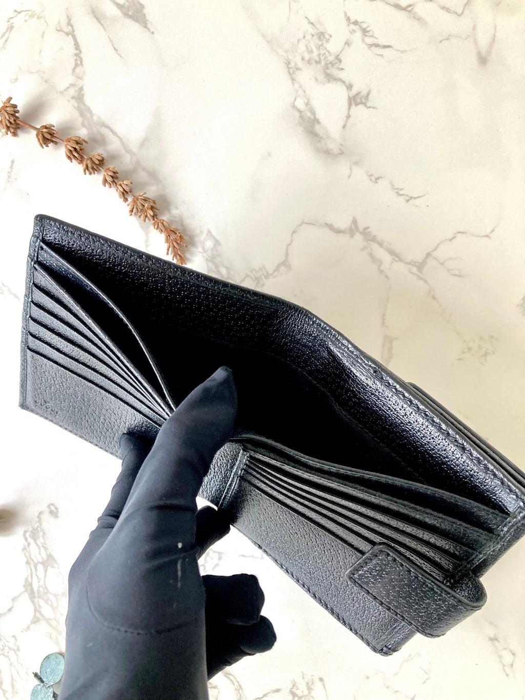 GUCCI Bamboo Black Monogram Compact Wallet