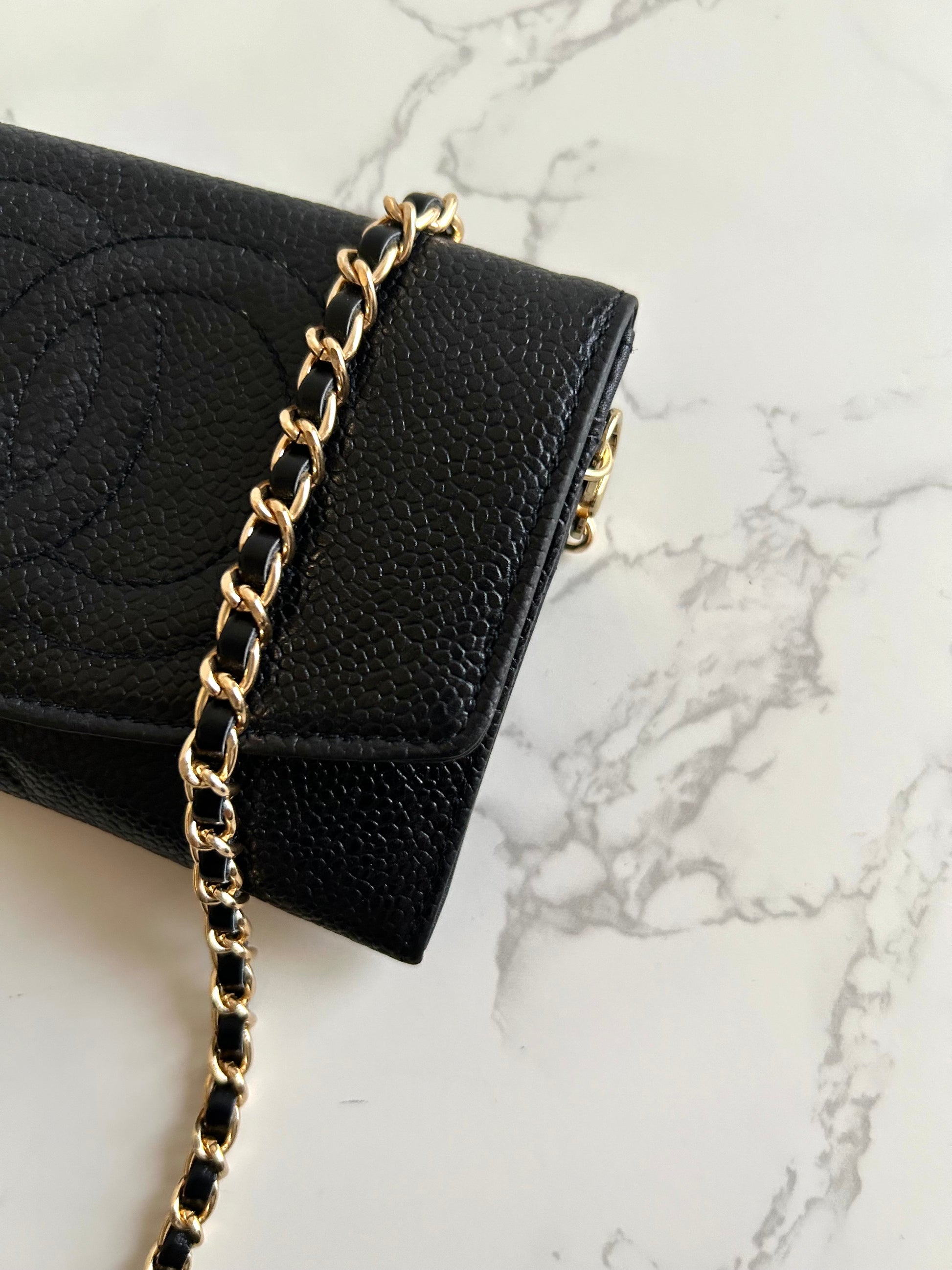CHANEL Black Caviar WOC/Side Bag/Medium-Long Wallet