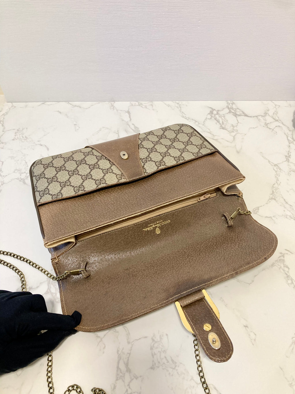 GUCCI Brown Monogram Horseshoe Shoulder Bag