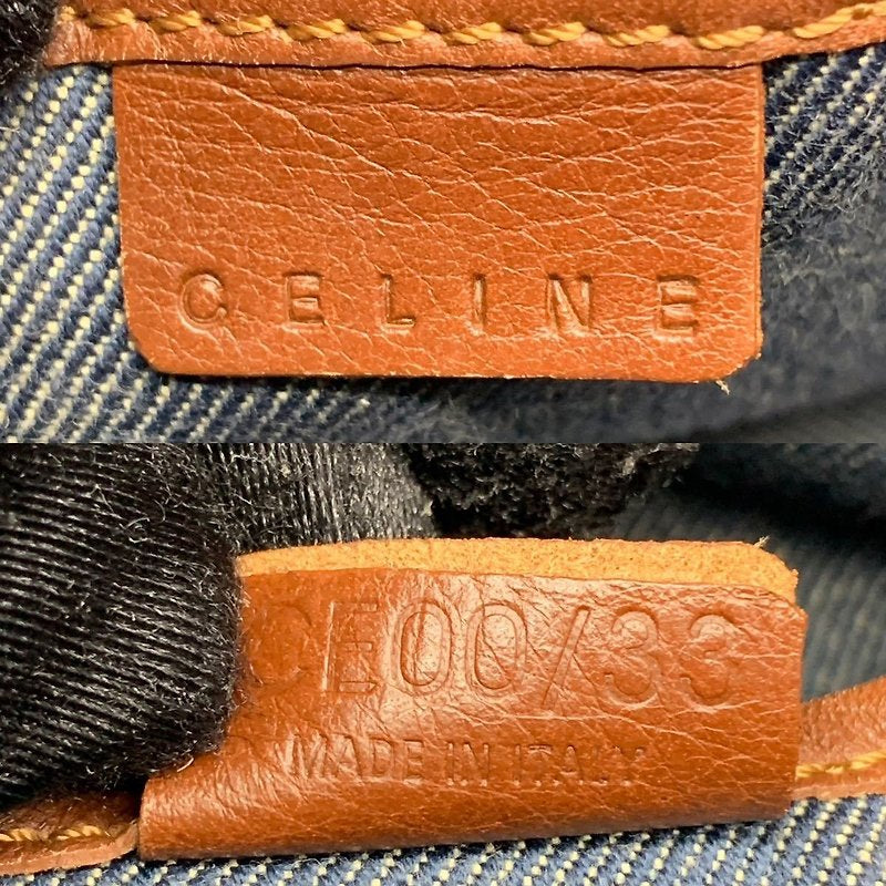 CELINE rare denim blue Arc de Triomphe old flower leather small bag / side backpack / underarm bag