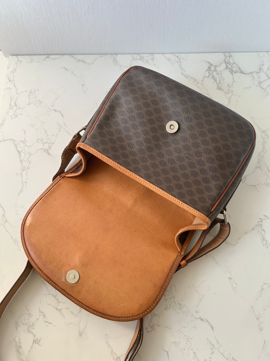 CELINE Rare Planet Brown Old Flower Leather Tofu Small Bag/Side Bag/Messenger Bag