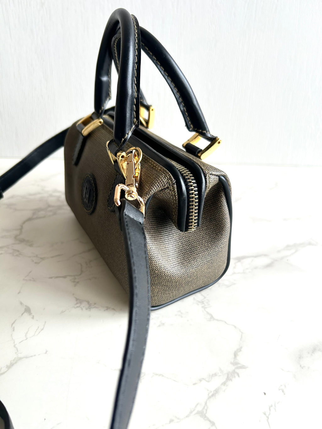 絕版中古包 Fendi 80-90s 迷你拼皮波士頓包 斜背包 側背包