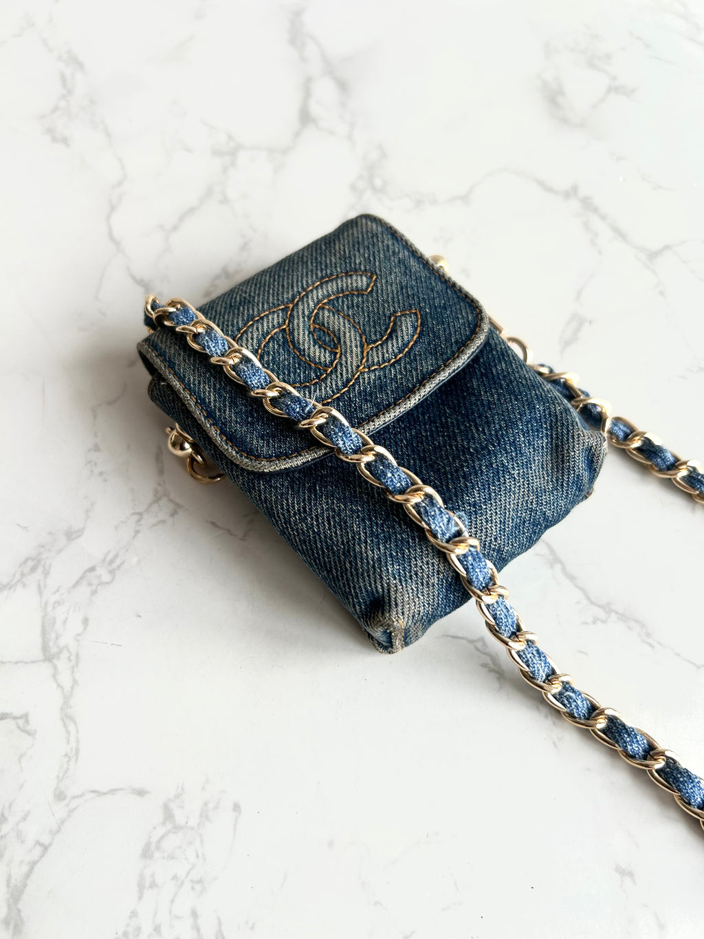 Chanel 牛仔布藍色斜背包 單肩包 側背包 中古包