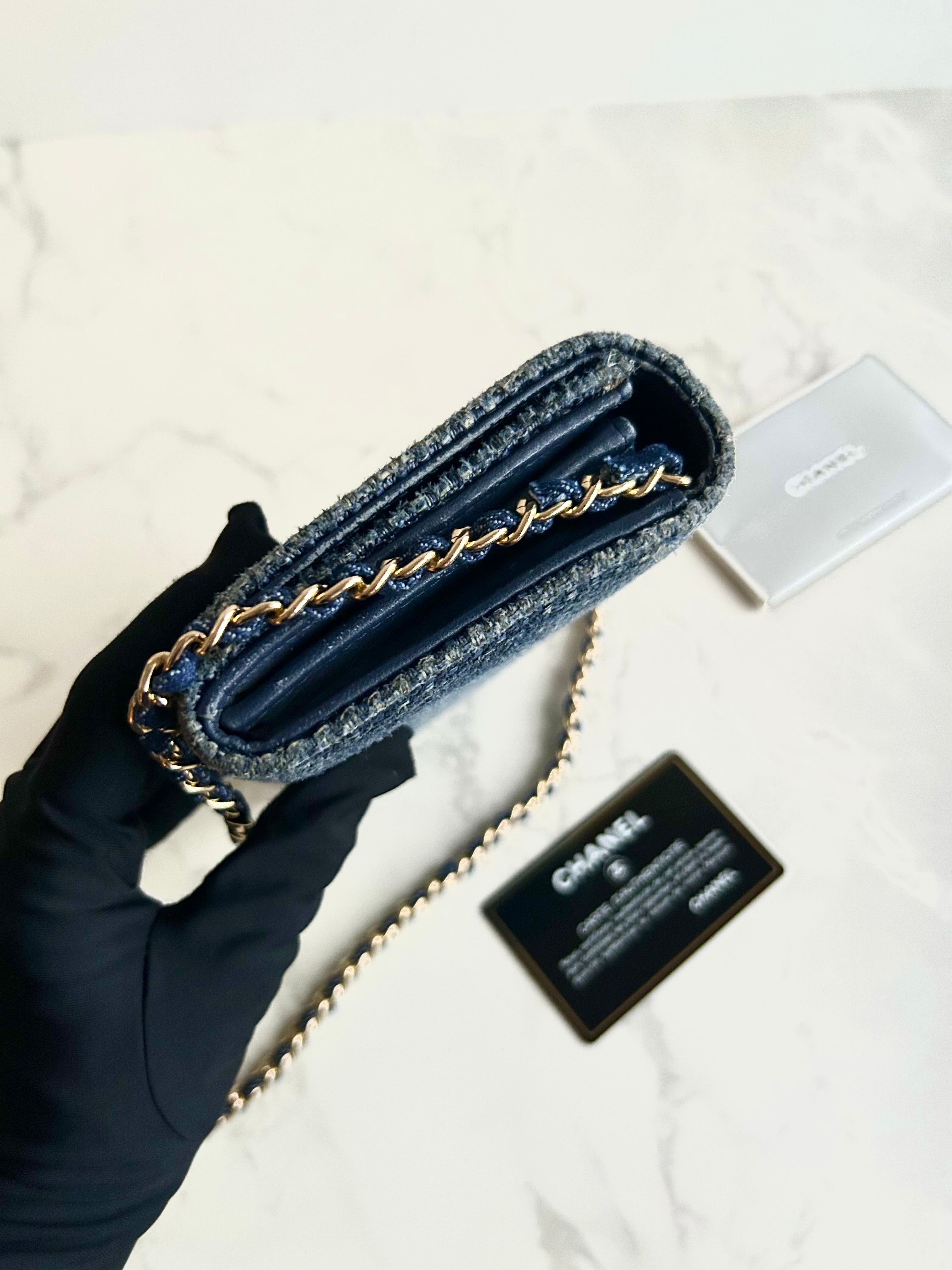 Rare Full Set Chanel Denim Patchwork WOC Shoulder Bag Crossbody Bag Long Wallet