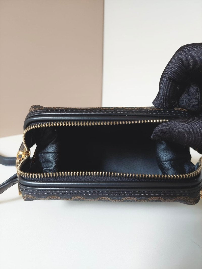 CELINE black old flower small cloud leather side bag/crossbody bag/clutch bag