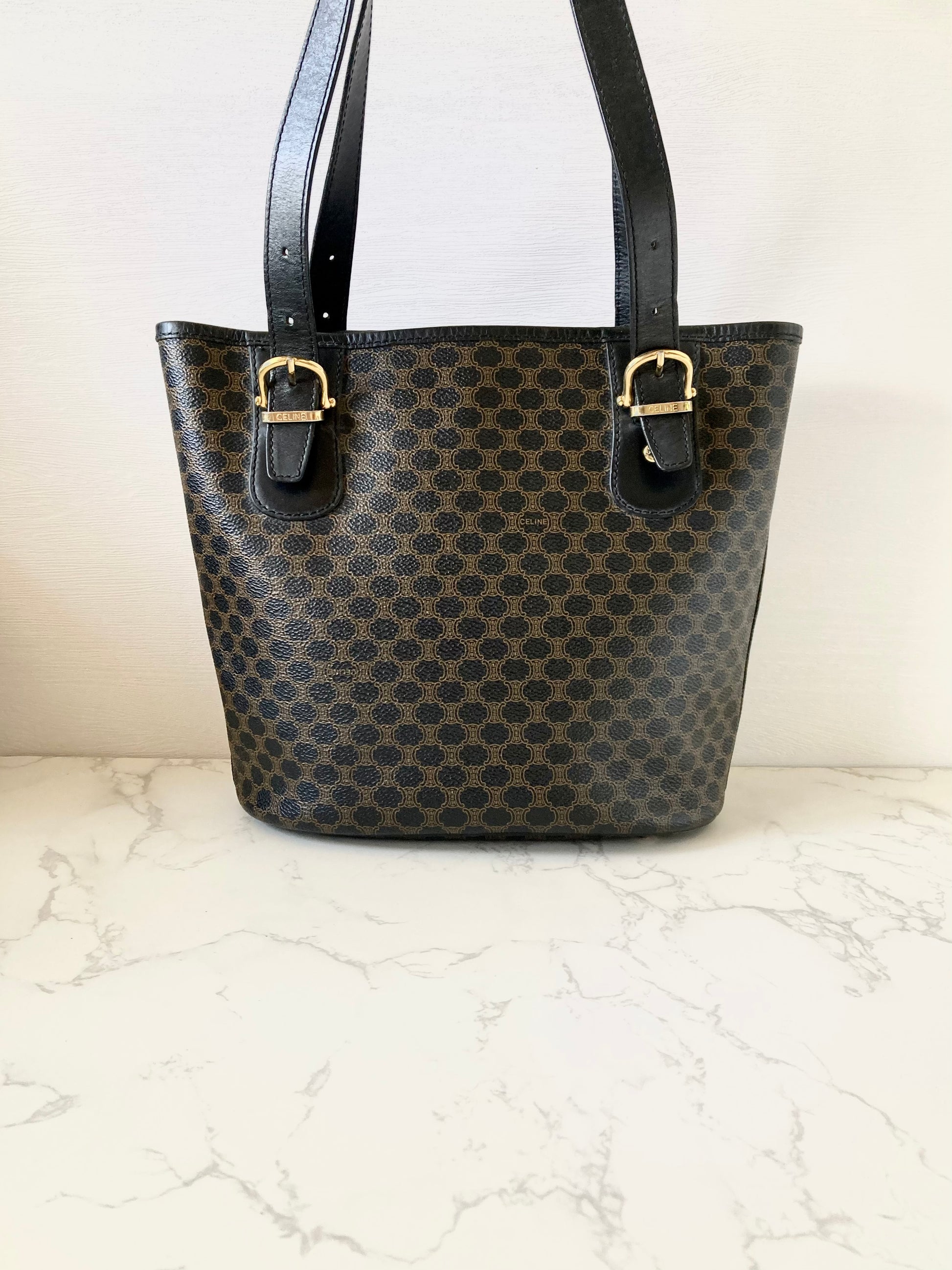 CELINE Rare Black Triomphe Monogram Tote Bag