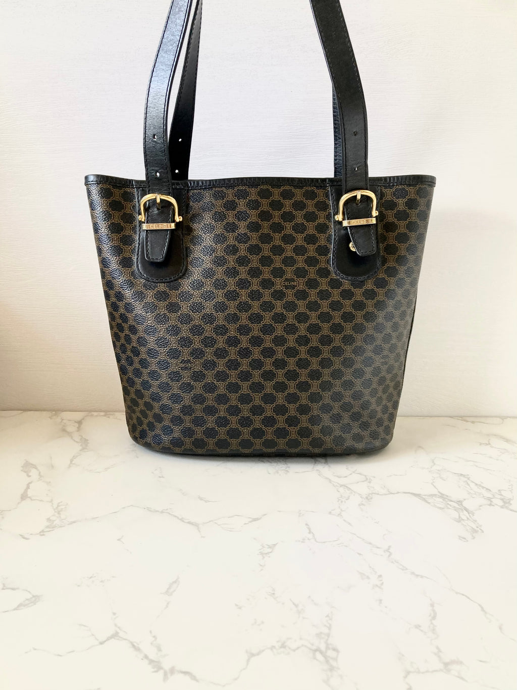 CELINE Rare Black Triomphe Monogram Tote Bag