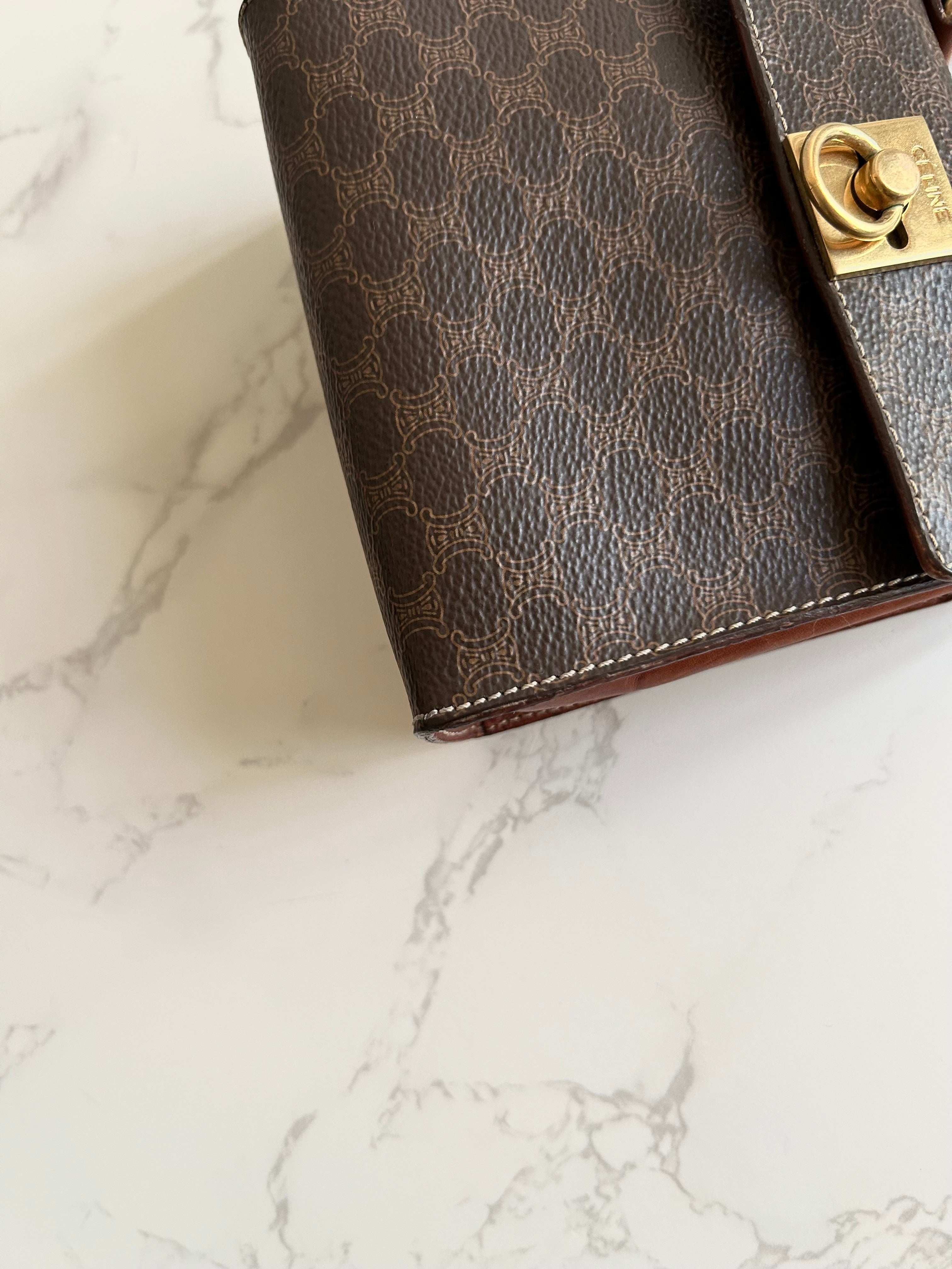 CELINE Extremely Rare Brown Triomphe Mini Kelly (with Original Triomphe Shoulder Strap) Crossbody Bag/Shoulder Bag