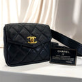 CHANEL rare black leather gold swivel buckle belt bag/side bag/clutch
