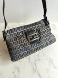 Fendi Gray-Black Mama Baguette Zucca Canvas Shoulder Bag