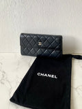 CHANEL classic black lambskin check silver label long wallet / wallet