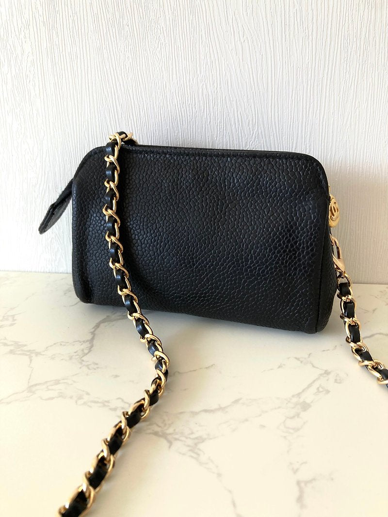 CHANEL Caviar Leather Black Small Bag/Side Bag/Crossbody Bag/Clutch Bag