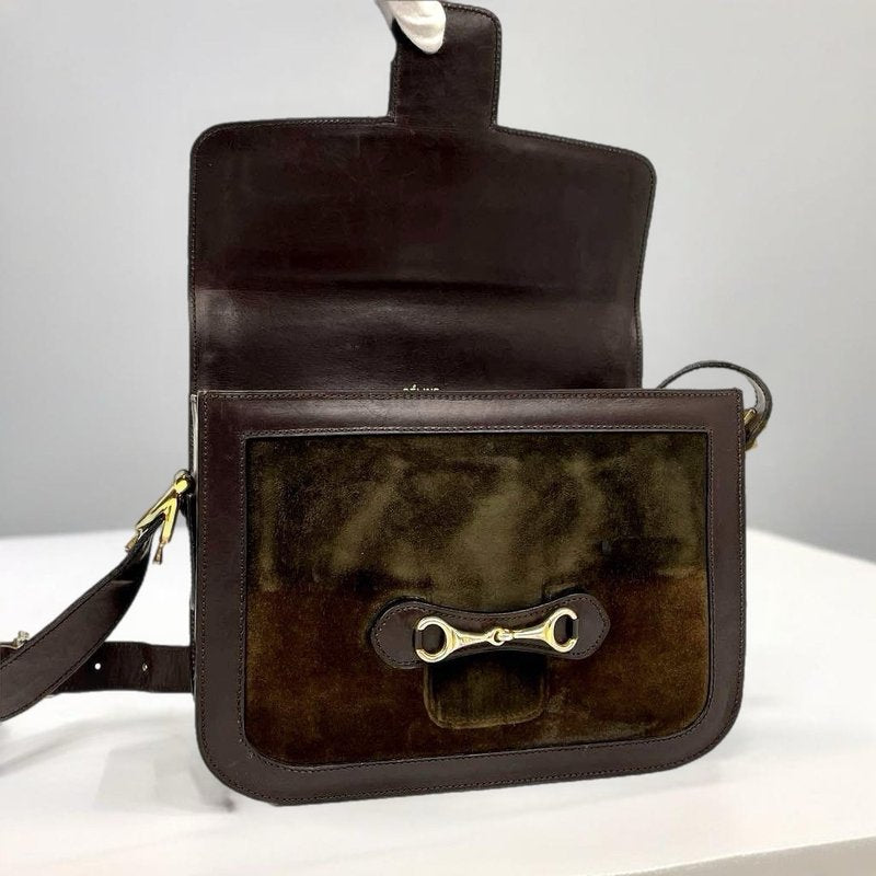 CELINE Brown Gold Ring Buckle Leather Envelope Bag/Side Bag