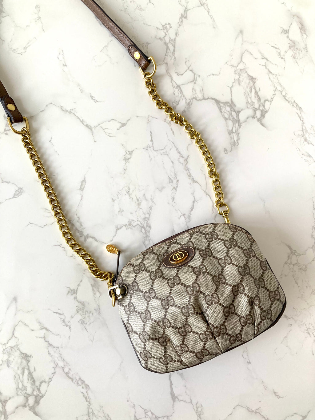 GUCCI Brown Monogram Gold Accessories Mini Two-way Crossbody / Pouch Bag