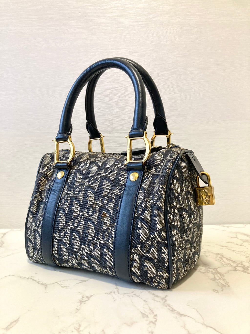 CHRISTIAN DIOR Navy Trotter Mini Boston Bag