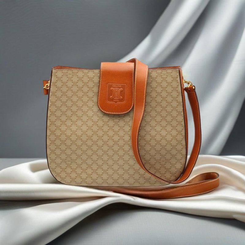 CELINE rare old flower patchwork leather saddle bag / side bag