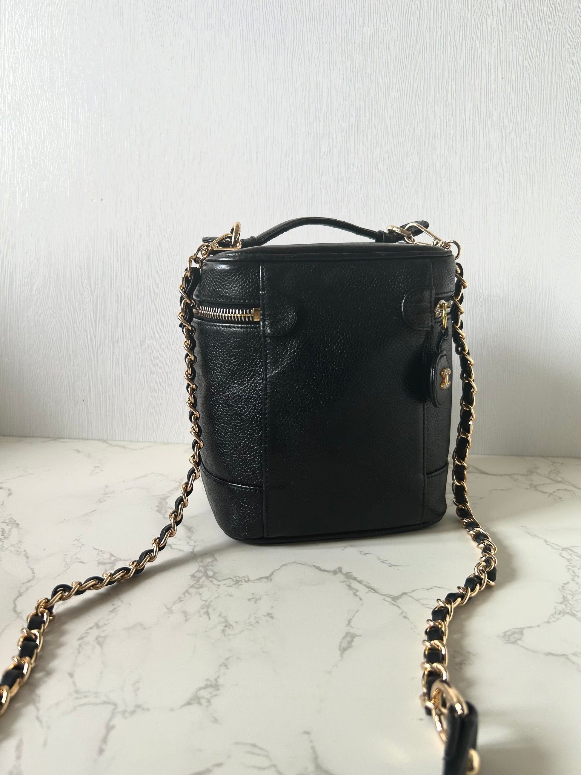 CHANEL Rare Vertical Black Caviar Leather Vanity Box Bag/Side Bag/Messenger Bag/Clutch Bag