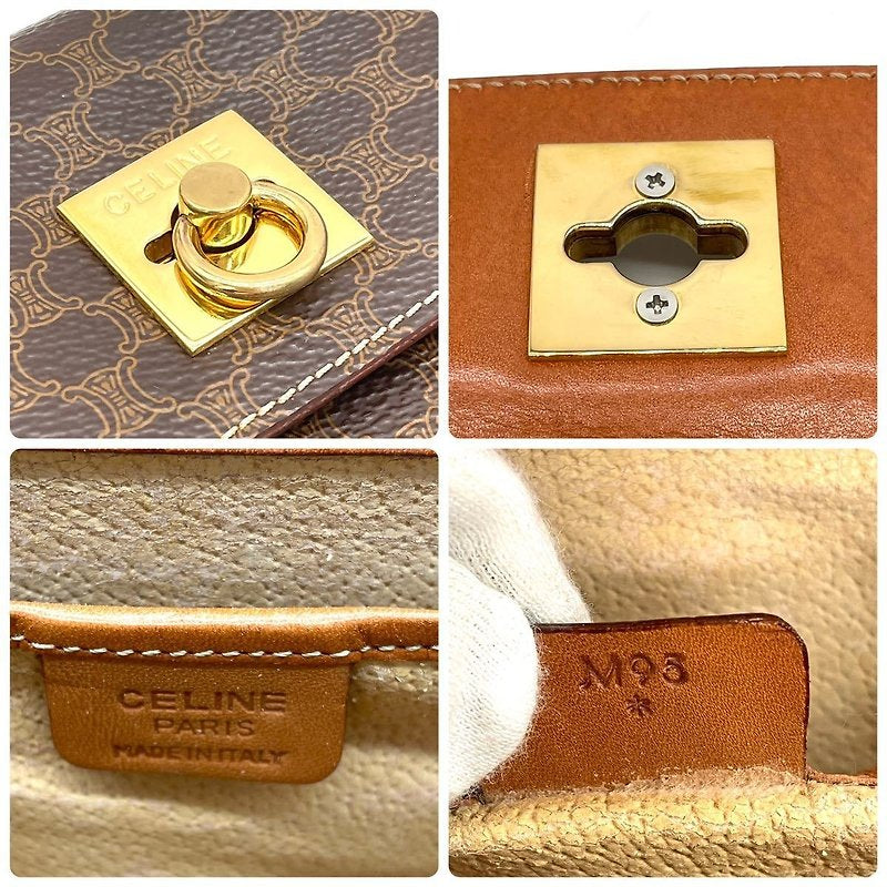 CELINE Brown Old Flower Leather Gold Buckle Small Envelope Box Small Bag/Side Bag/Messenger Bag - Japanese Second-hand Vintage