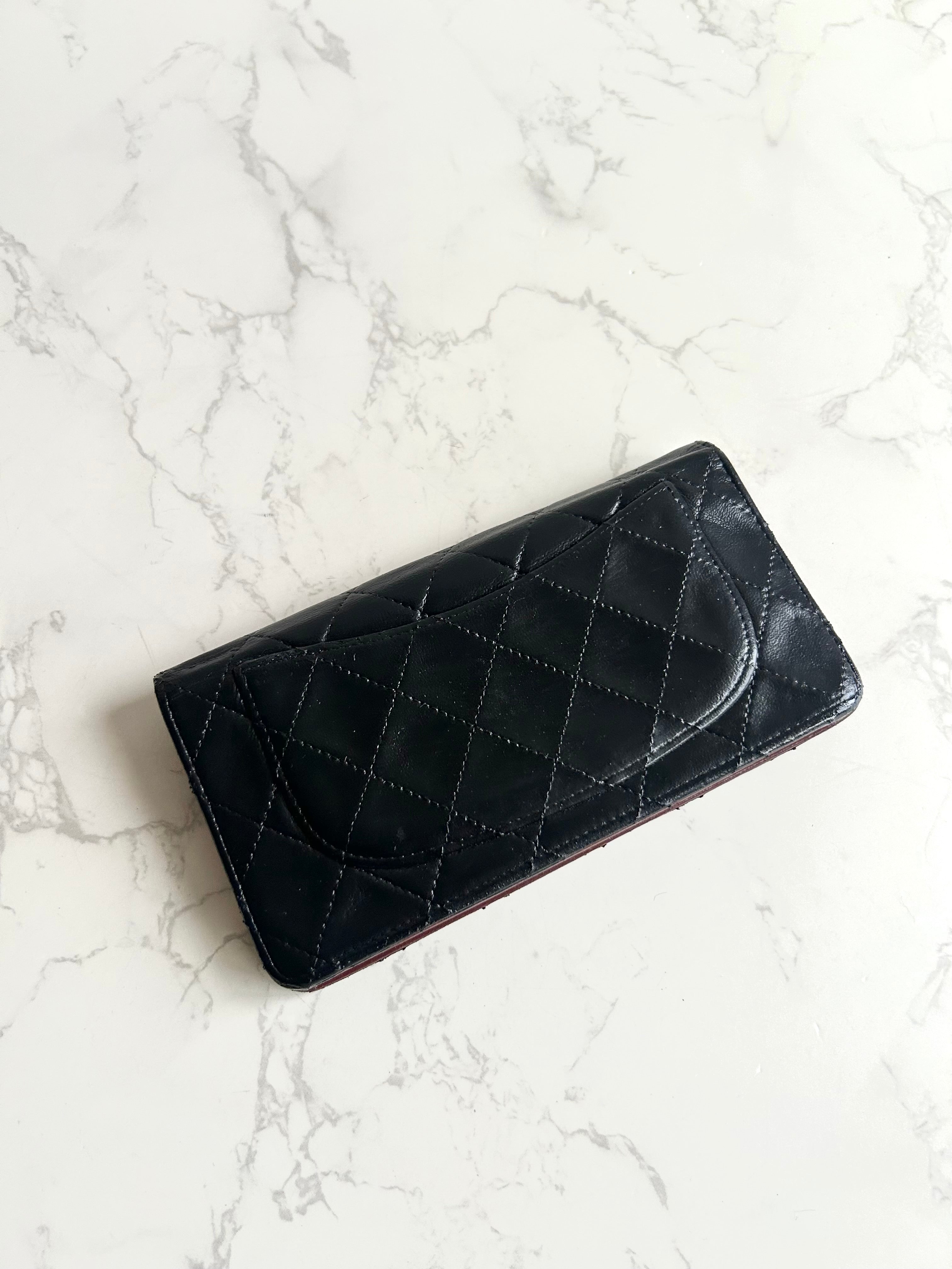 Chanel 黑色銀扣皮革長夾 錢包 皮夾 中古包