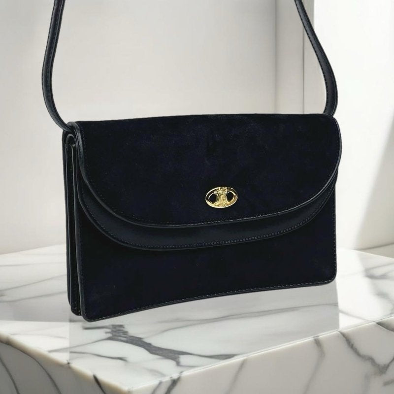 CELINE rare suede and cowhide Arc de Triomphe side bag / oblique bag