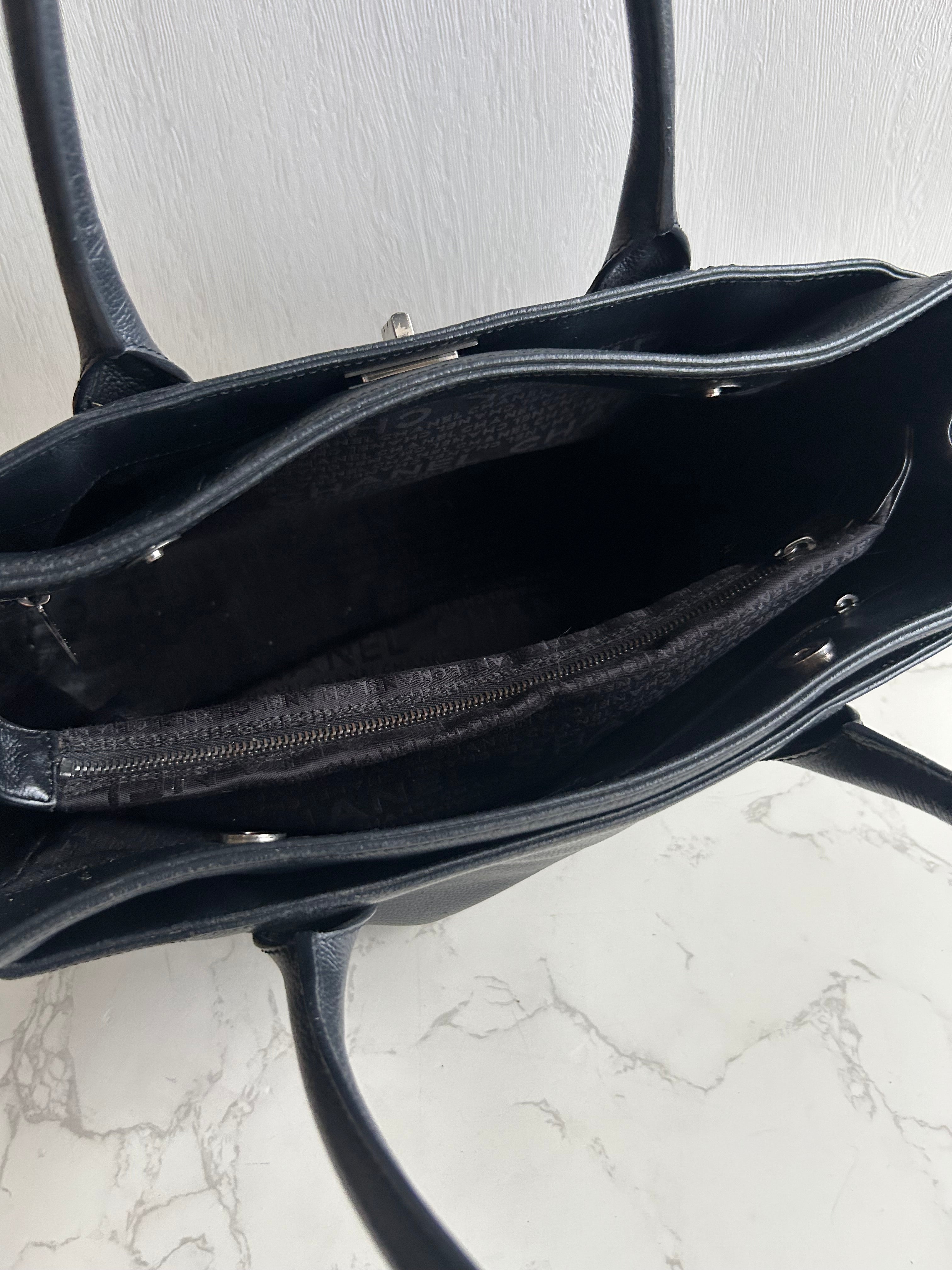 Chanel 復刻黑銀旋轉扣Executive Tote 托特包 單肩包 側背包 中古包