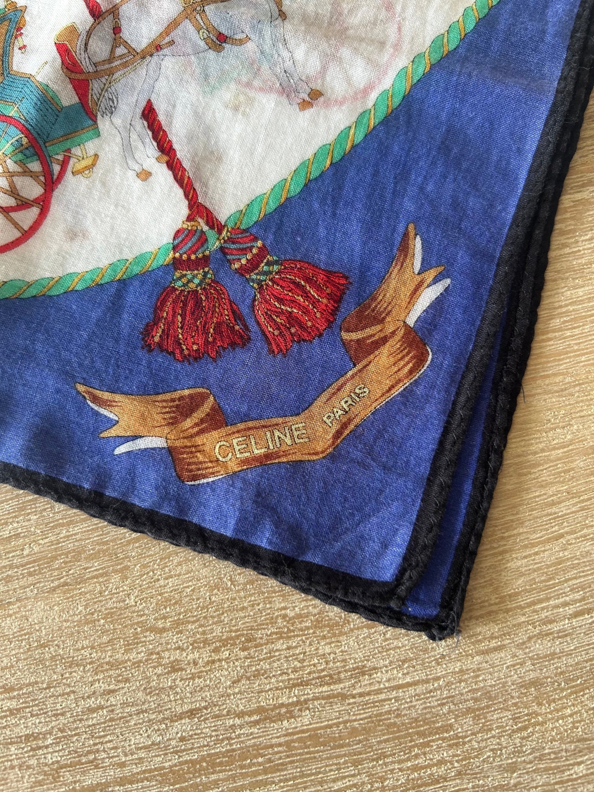 女神節滿額 HKD$3888贈品 - CELINE 藍白彩色馬車方型絲巾 46x46cm